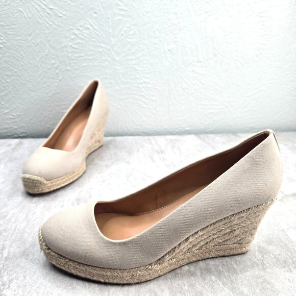 J. Crew Espadrille Wedge Pumps Tan Minimalist Platform Preppyt Slip On Shoes 9.5 - Picture 1 of 13